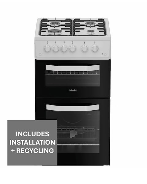 Hotpoint HTG5GCW 50cm Gas Twin Cooker - White + installation