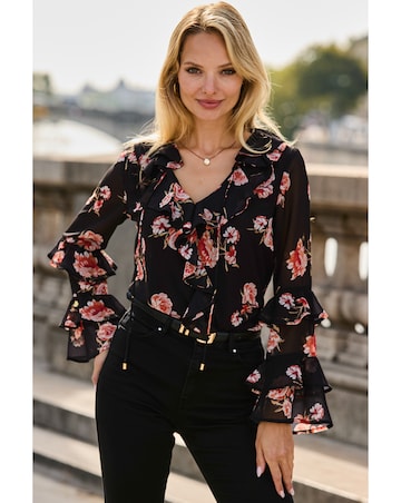 Sosandar Petite Tier Sleeve Ruffle Blouse