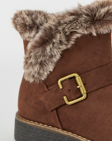 Cushion Walk Faux Fur Cuff Crepe Sole Ankle Boots - Wide Fit (E)