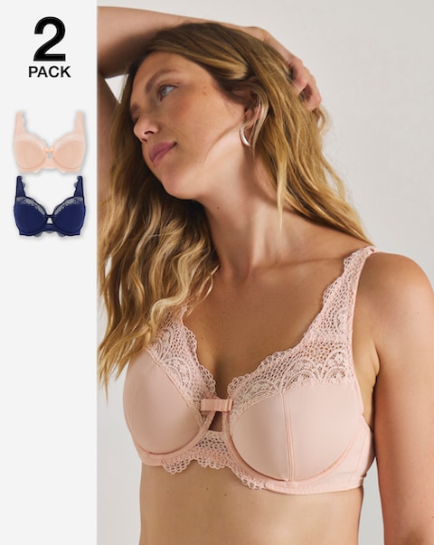 Pretty Secrets (2 Pack) Lottie Lace Micro Full Cup Wired Bras (B-G) Navy/Blush