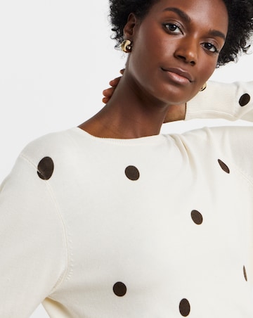Spot Print Fine Knit Crew Neck Jumper