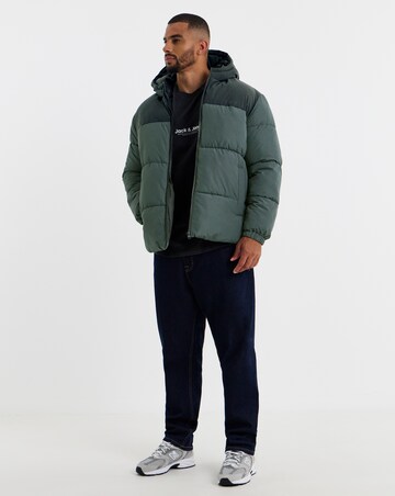 Jack & Jones Raze Hooded Puffer Coat - Grey
