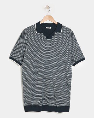 Navy Knitted Cuban Collar Polo