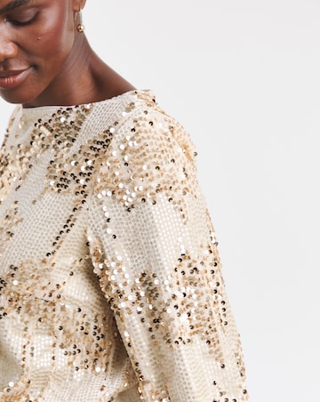 Velvet Sequin Slash Neck Volume Sleeve Top