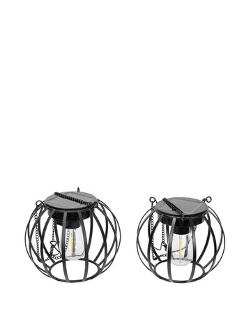 ValueLights 2 Pack Solar Powered Outdoor Black Metal Ball Garden Lantern Lights