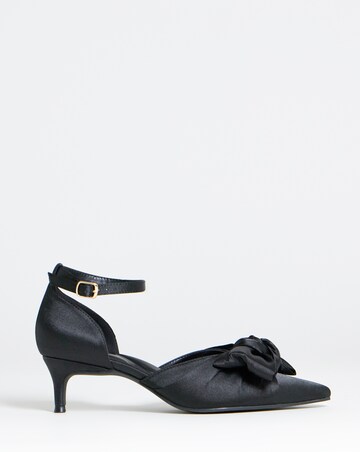 Valerie Satin Bow Pointed Kitten Heel Shoes - Wide Fit (E)