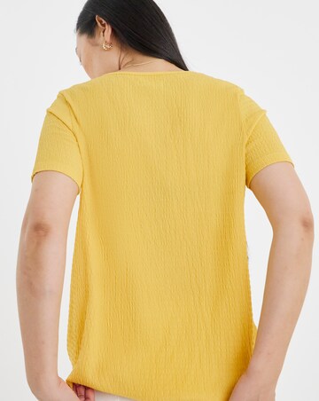Yellow Textured Short Sleeve Bubble Hem Top