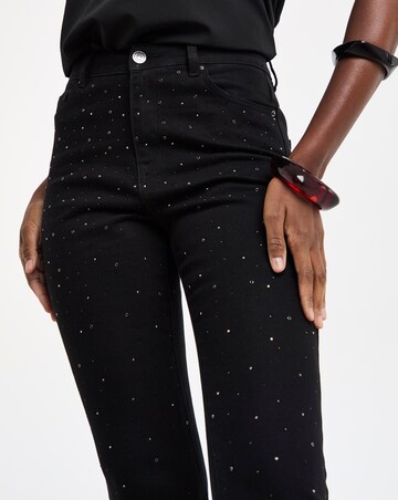 Black Embellished Straight Leg Jeans