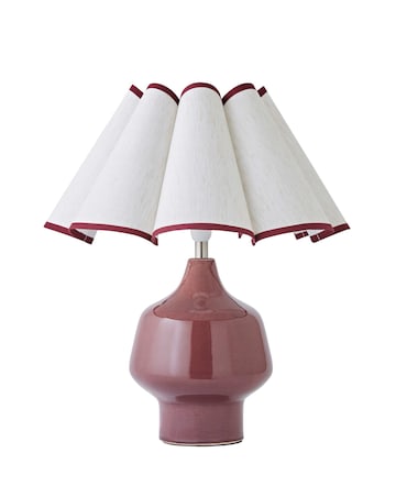 ValueLights Jamie Burgundy Table Lamp with Scallop Trim Shade