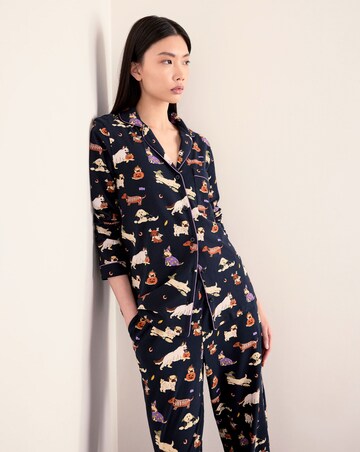 Chelsea Peers Classic Long Button Up Halloween Dog Pyjama Set