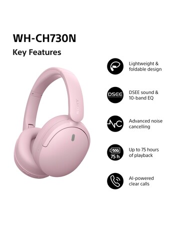 Sony WH-CH730N Wireless Noise Cancelling Over-Ear Headphones - Pink