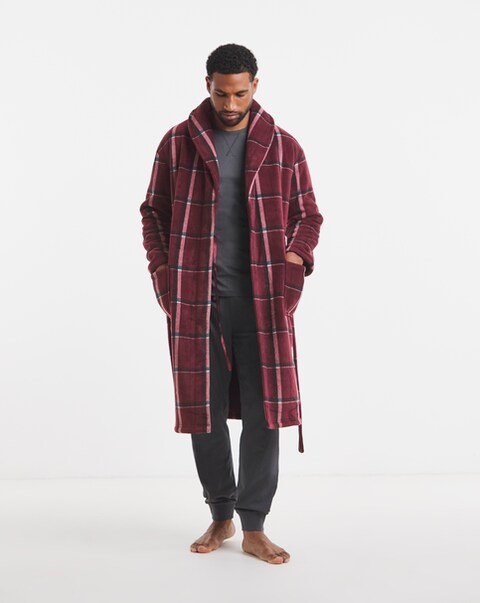 Check Borg Lined Fleece Dressing Gown