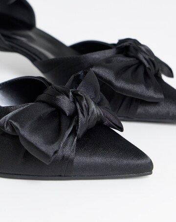 Valerie Satin Bow Pointed Kitten Heel Shoes - Wide Fit (E)