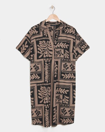 Linen Mix Collared Tunic Dress