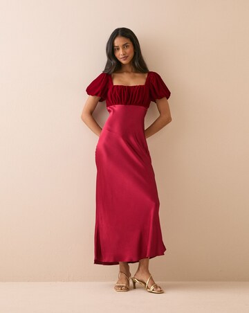 NOBODY'S CHILD ELIZABETH VELVET MIDI DRESS WITH SATIN SKIRT