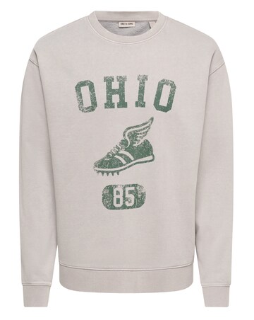 Only & Sons Creative College Relaxed Washed Crew Sweat - Light Grey