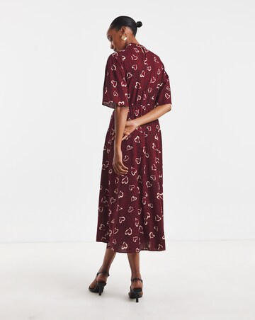 Burgundy Heart Print High Neck Tea Dress