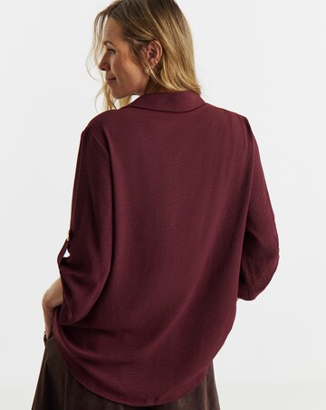 Burgundy Utility Button Detail Collar Popover Top