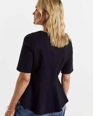 Black V-Neck Peplum Short Sleeve Top