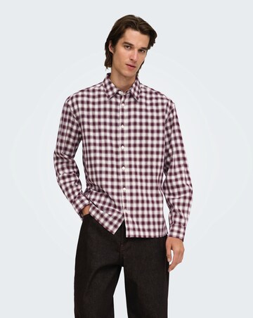 Only & Sons Kosta Long Sleeve Small Check Regular Fit Shirt - Port