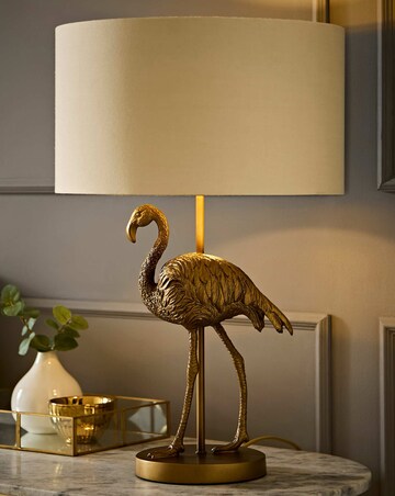 ValueLights Flo Flamingo Table Lamp with Beige & Gold Inner Shade
