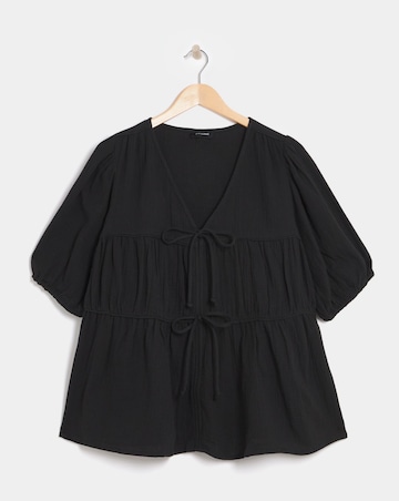 Pure Cotton Textured Tie Front Top