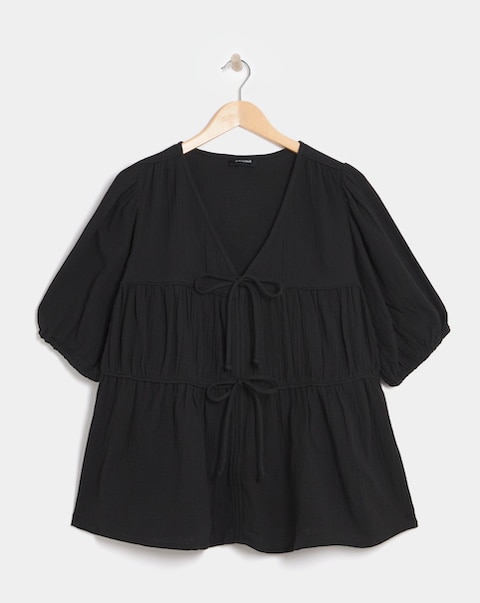 Pure Cotton Textured Tie Front Top