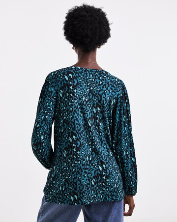 Abstract Print Button Front Long Sleeve Top
