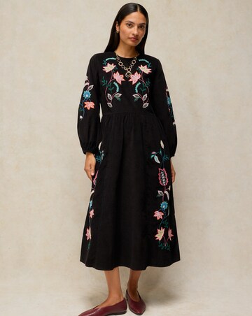 White Stuff Wren Embroidered Cord Dress