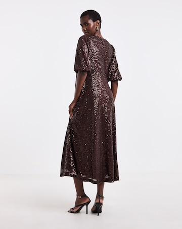 Chocolate Sequin Lace Trim Dress