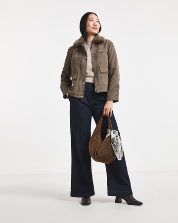 Taupe Suedette Faux Fur Collar Jacket