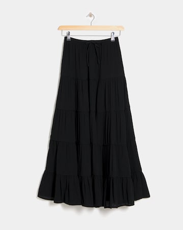 Black Crinkle Tiered Maxi Skirt