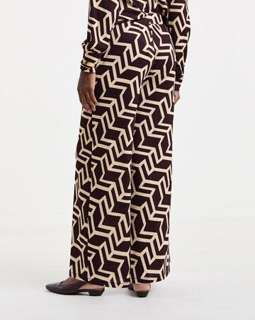 Chocolate Geo Textured Jersey Wide Leg Trouser Co Ord