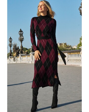 Sosandar Plum Argyle Knitted Column Dress