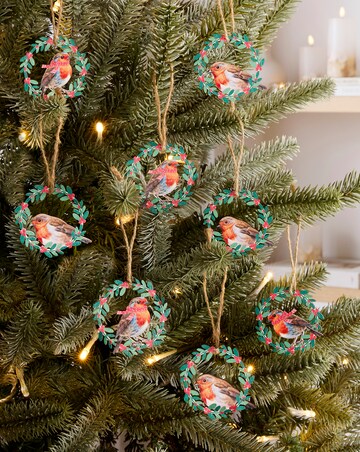 Gisela Graham Wooden Robin Hanging Decorations - Set of 8