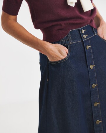 Indigo Elasticated Waist Button Through Midi Skirt