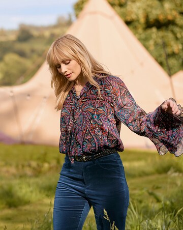 Joe Browns Boho Print Tie Neck Blouse With Ruffle Sleeve Detail