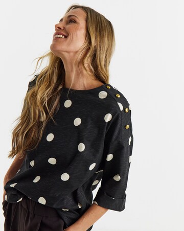 Spot Print Button Shoulder Longline Top