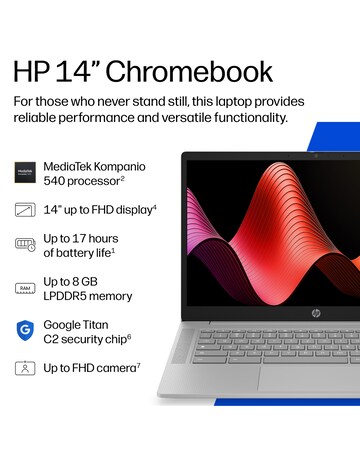 HP Chromebook 14 - 14a-nm0001nax 14in HD MediaTek 540 8GB 128GB Windows 11