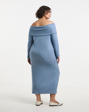 Blue Cosy Rib Bardot Maxi Dress