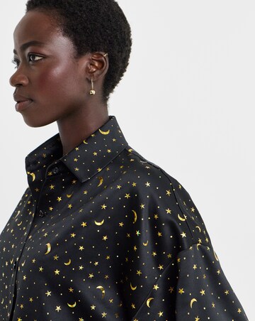 Twisted Wunder Star & Moon Gold Foil Satin Crepe Shirt