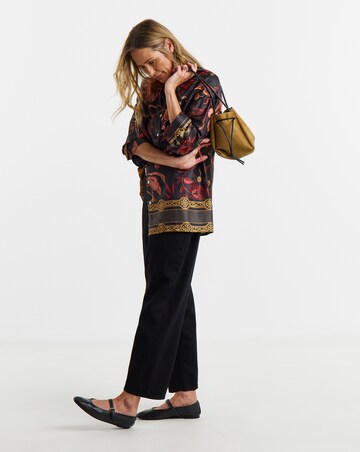 Border Print Satin Long Sleeve Shirt