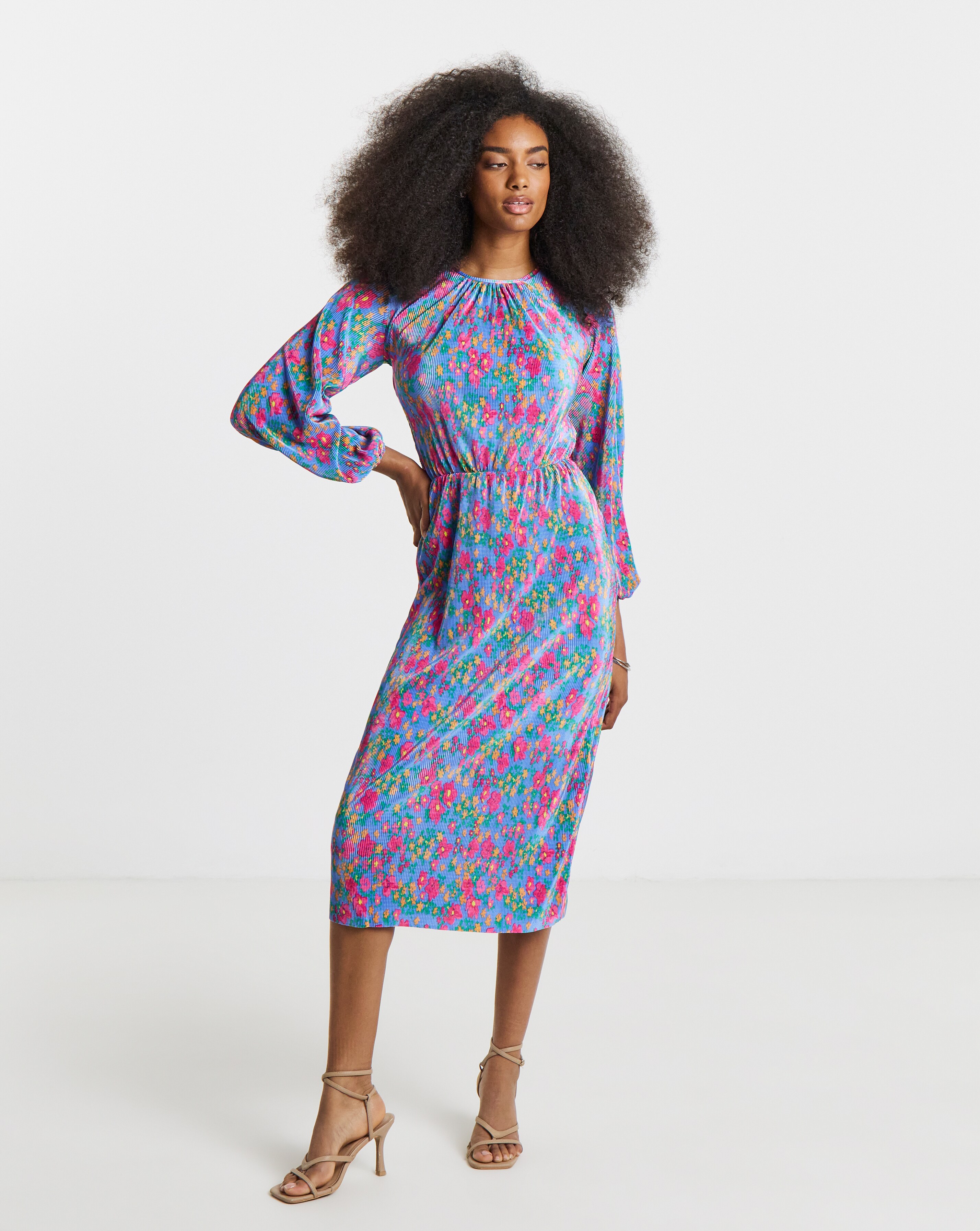 Floral Print Twist Front Plisse Midi Dress | Ambrose Wilson