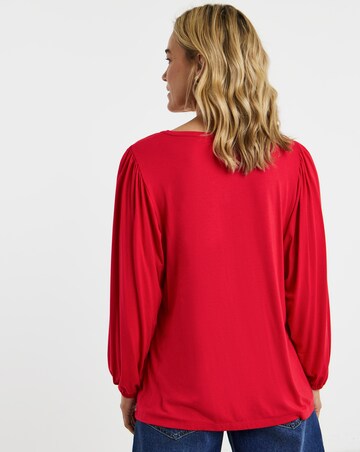 Red Button Front Long Sleeve Top
