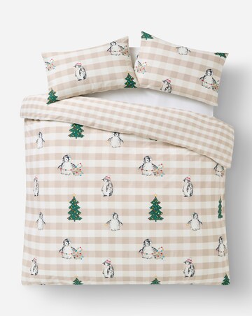 Festive Penguin Gingham Cotton Blend Duvet Cover Set
