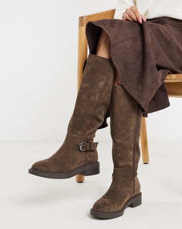 Brielle Buckle Detail Stretch Knee High Boots - Wide Fit (E) & Curvy Calf