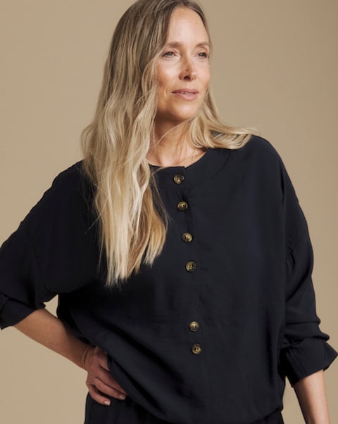 Julipa Navy Pop Over Blouse