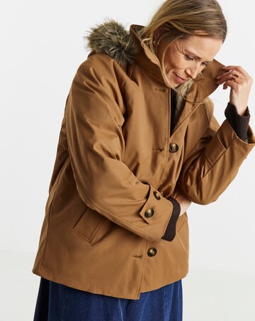Dark Khaki Quilt Lined Faux Fur Collar Parka