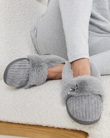 Audrey Faux Fur Trim Full Back Slippers - Wide Fit (E)