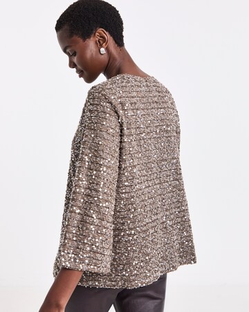 Mocha Sequin Kimono Sleeve Cardigan